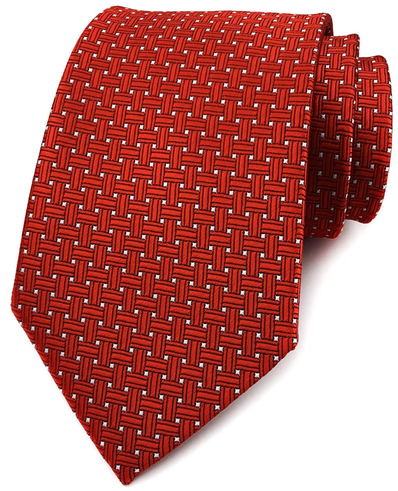Ctskyte Men's Hot Red White Jacquard Woven Silk Clip on Tie Business Formal Self Necktie - Image 1